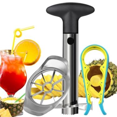 Imagem de Cortador de descaroçador de abacaxi – Lâmina mais espessa reforçada e melhorada de aço inoxidável – Cortador de descascador de abacaxi premium com marca de medida – Ferramenta de cozinha preta para