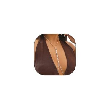 Imagem de FUTIMELY Corrente de coração de cristal de ouro para mulheres, corrente fina moderna com emendas, cintura e barriga, colar de biquíni amor de zircônia com glitter para praia, Large, Zinco, Zircônia