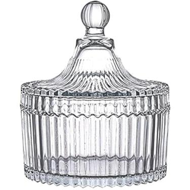 Imagem de FTOF Caixa de armazenamento de doces de vidro transparente prato de açúcar com tampa coberta de cristal tigela de doces suporte de recipiente de buffet de alimentos