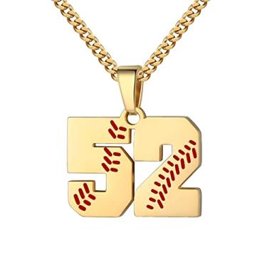 Imagem de Colar com número de beisebol para meninos 00-99 Atletas Jersey Número colar de aço inoxidável corrente banhada a ouro 55,88 cm pingente de beisebol personalizado presente de beisebol para homens e mulheres meninas, Aço inoxidável, não sabe