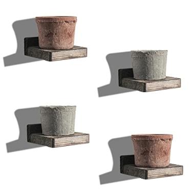 Imagem de Freezing point Pequena prateleira flutuante para parede conjunto de 4 mini prateleiras de parede de madeira natural de 10 cm para decoração de plantas colecionáveis montadas cozinha banheiro quarto canto armazenamento decorativo pequeno suporte marrom