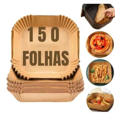 Imagem de Kit 150 Formas de Papel Descartável para Air Fryer Quadrada 16cm | Papel Antiaderente Universal Protetor à Prova de Óleo e Gordura | Forro Compatível com Todas Fritadeiras