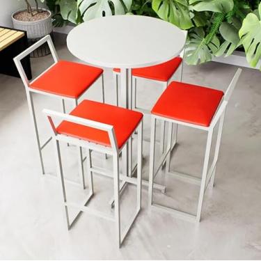 Imagem de Conjunto Mesa Alta Bar Bistrô Redonda Branca 4 Banquetas Confort Estofado Industrial White (Vermelho)