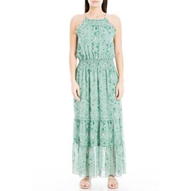 Imagem de Max Studio Vestido longo feminino Georgette sem mangas bordado com gola, Chintz verde floral, GG