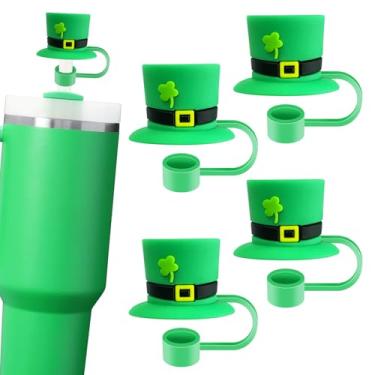Imagem de Chapéu de Leprechaun Dia de São Patrício Toppers de palha chapéus superiores verdes tampas de cobertura de canudos para acessórios de copo Stanley 1,134 g Copo de 850 g