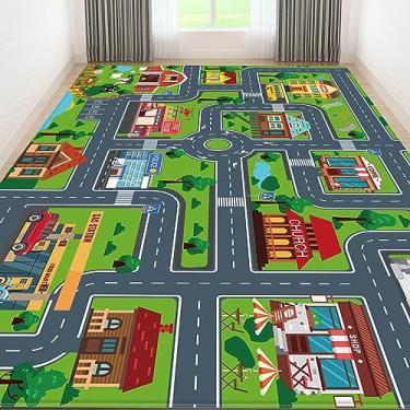 Imagem de LTKOUGFAM Tapete infantil de carro, tapete infantil para sala de jogos, tapete de trânsito rodoviário, tapete de brinquedo para chão, tapete extra grande para meninos (estilo quatro, 297 x 192 cm)