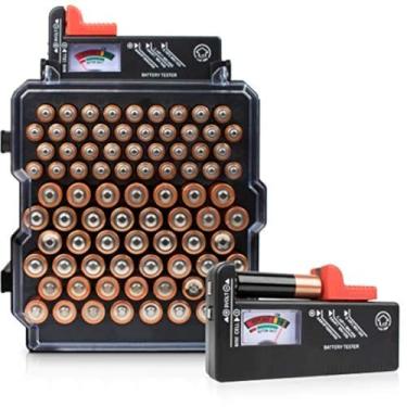 Imagem de Estojo de armazenamento de bateria e testador de bateria Volt Vault – 83 compartimentos para pilhas AA/AAA, suporte de bateria e dispensador, caixa de suporte de parede para baterias, testador de bateria incluído