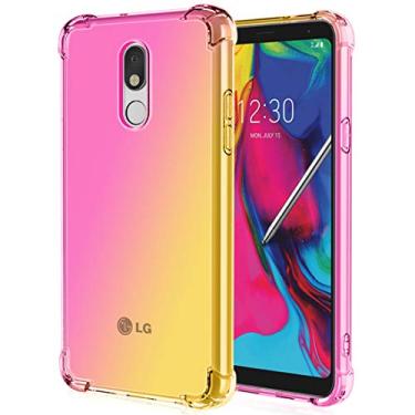 Imagem de Ueokeird Capa transparente e fofa gradiente para LG Stylo 5/5 Plus/5V/5X, capa fina de TPU flexível antiarranhões, rosa/dourado