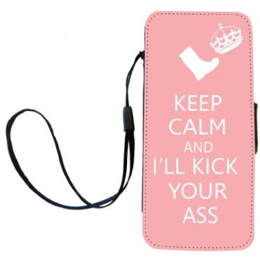 Imagem de Rikki Knight Keep Calm or I'll Kick your Ass capa carteira flip rosa claro com aba magnética para Apple iPhone 5c