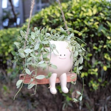 Imagem de HUNTHAWK Vaso grande de rosto sorridente pendurado para plantas internas e externas, vasos de suculentas engraçados para colar de pérolas - presentes ideais para o Dia das Mães e Natal