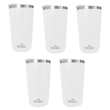 Imagem de Kit 5 Copos Térmicos Aço Inox 420ML Branco p/ Água Cerveja Café - Quente e Frio - Unica Unico