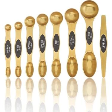 Imagem de Conjunto de colheres de medição magnéticas de aço inoxidável com nivelador, colher de sopa de metal empilhável para assar, conjunto de copos e colheres, utensílios de cozinha, itens essenciais para