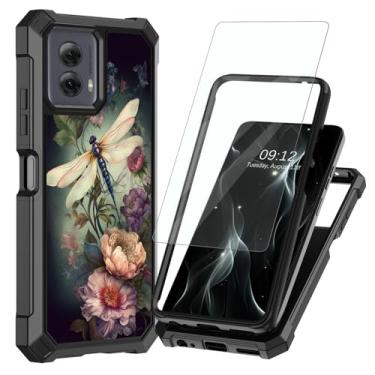 Imagem de BREIDMKFM Capa para Motorola Moto G Stylus 5G 2024 com protetor de tela, proteção de camada dupla rígida de policarbonato TPU macio à prova de choque para Moto G Stylus 5G 2024, linda flor de libélula