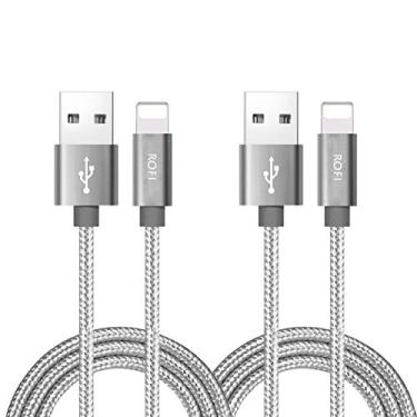 Imagem de RoFI Cabo carregador de celular, [2 unidades] Cabo USB trançado de nylon de carregamento rápido 0,6 m compatível com telefone X 8 8 Plus 7 7 Plus 6s 6s Plus 6 6 Plus 5 5S 5C SE Air Mini e visor