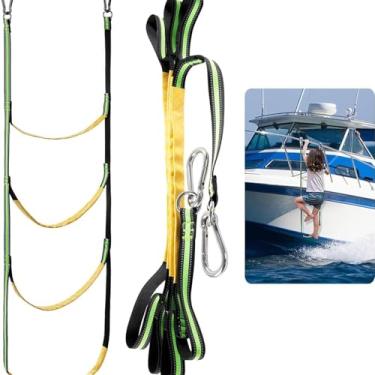 Imagem de Escada de corda de barco, aço inoxidável de borracha de nylon premium, 5 degraus, escada dobrável para barco, antiderrapante, extensão de escada de corda de embarque para veleiro, caiaque, canoagem,