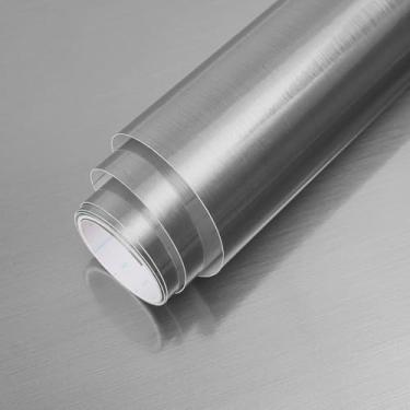 Imagem de Abyssaly Papel de parede removível de aço inoxidável prateado 30 cm x 198 cm