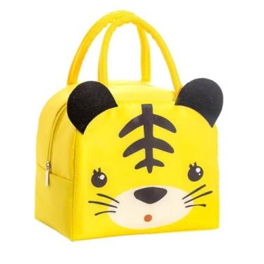 Imagem de Bolsa Térmica Infantil Fitness Viagem Animais 3D Menina Menino Impermeável Escolar Marmita Com Alça (Tigre Amarelo)
