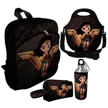 Imagem de Kit Escolar Infantil Mochila de Costas + Lancheira Térmica + Necessaire Plus + Squeeze de Alumínio-Unissex