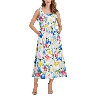 Imagem de Anne Klein Vestido feminino longo com alças de amarrar, Branco perolado multi, 38