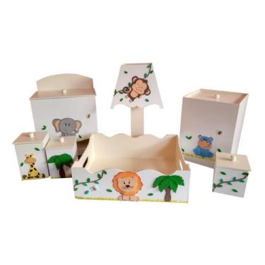 Imagem de Kit Higiene bebê MDF Safári Bichinhos da Floresta Bege - Canaã Artbaby