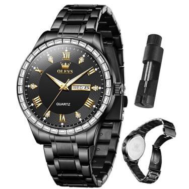 Imagem de OLEVS Relógios masculinos com data, aço inoxidável, quartzo, mostrador romano, diamante, clássico, executivo, masculino, relógio de pulso, à prova d'água, calendário luminoso Reloj Para Hombr,