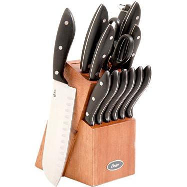 Imagem de Oster Huxford Conjunto de 14 peças de talheres de aço inoxidável de mogno, preto