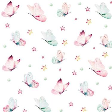 Imagem de Papel de parede Para Quarto Infantil Com Borboletas em Tons aquarela d