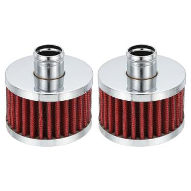 Imagem de PATIKIL Filtro de ar de 22 mm, 2 peças de filtro de entrada de ar limpo com cone de motor frio, tampa de válvula de respiro para motocicleta carro vermelho