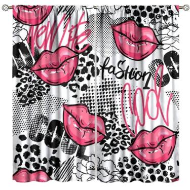 Imagem de Cortinas de lábios femininas vermelhas para meninas, abstrato, grafite, moda, olá, lindas, românticas, blecaute, cortinas de janela para quarto, sala de estar, cozinha, café, decoração (L53 x C 114