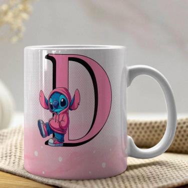Imagem de Caneca De Porcelana Stitch Letras A-z 325ml Rosa D