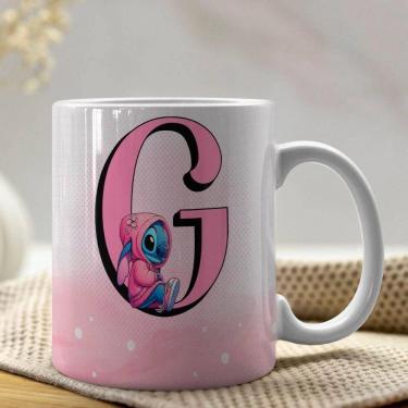 Imagem de Caneca De Porcelana Stitch Letras A-z 325ml Rosa G