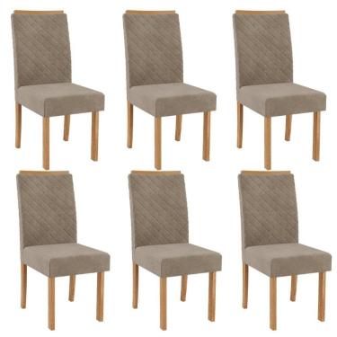 Imagem de Kit 6 Cadeiras Elegance com Espaldar e Tecido LM Veludo Mel/Caramelo