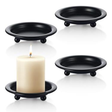 Imagem de 4 peças de castiçais de ferro preto - suporte de vela de ferro, placa decorativa de vela de coluna de ferro para velas de LED e cera, cones de incenso, ideal para casamentos de spa, jantares à luz de