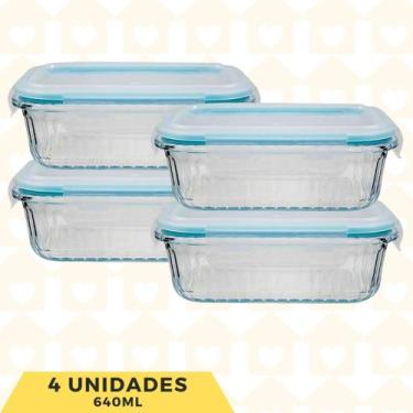 Imagem de Kit 4 Pote Vidro Tampa Hermético 640ML Marmita/Lanche - PCT - Belo Vid