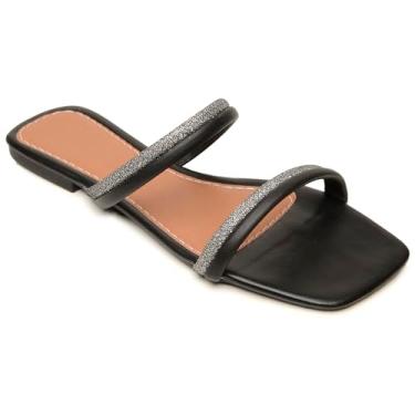 Imagem de Sandália Rasteirinha Feminina com Strass Confortável Fashion Verão (Preto, BR, Adulto, Numérico, 37)