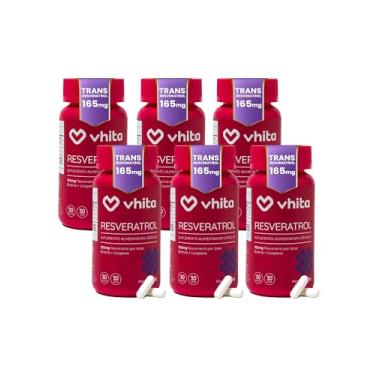 Imagem de Resveratrol 165mg com Biotina, Licopeno e Proantocianidinas - Suporte de Saúde Cardíaca e Antienvelhecimento - 6 potes com 30 Cápsulas cada, Vhita