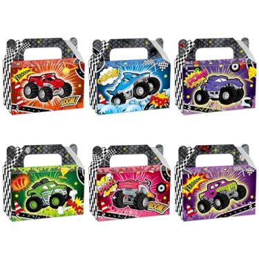 Imagem de CHUNNIN 24 peças de caixas de petisco de caminhão monstro, decoração de festa de aniversário, caminhões, caixa de presente de papel, suprimentos para crianças, meninos, meninas, aniversário, chá de