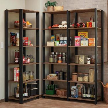 Imagem de Armário Estante Multiuso Organizador Despensa De Canto 15 Prateleiras 177cm Rustic/preto Madesa