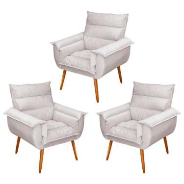 Imagem de Kit 03 Poltronas Decorativas Modernas Sala e Recepção Monza Pés Palito