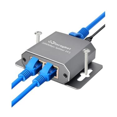 Imagem de Divisor ethernet 1 a 2 ethernet divisor de cabo adaptador divisor de internet RJ45 fixável, switch ethernet 2 portas, 1000Mbps para cabo Cat 5/5e/6/7/8, pode ser fixado à parede