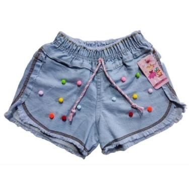 Imagem de Short jeans pompom. - MC MODA KIDS, Pompom claro, G veste de 6/8 anos.