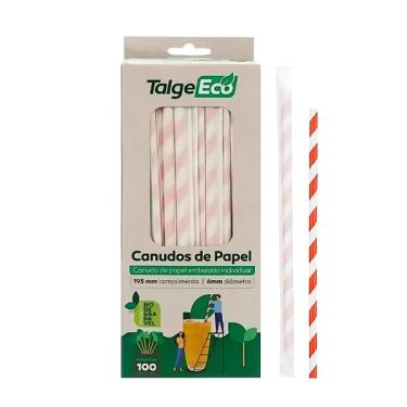 Imagem de Canudo De Papel Talge Com Listra Vermelho 100un