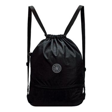 Imagem de Mochila Saco Sacochila Caminhada Academia Nylon Amassadinho Crinkle Masculina Feminina Cor: preta