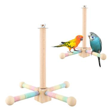 Imagem de Brinquedo de poleiro de madeira, rotação livre de 360 graus, periquito giratório interativo, acessórios práticos para gaiolas de pássaros para periquitos, papagaios, calopsitas (cores do arco-íris)