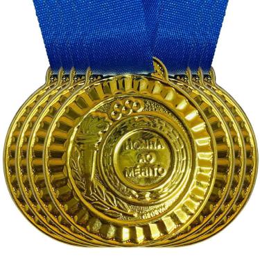 Imagem de Kit 35 Medalhas Honra Ao Mérito De Metal 4,4cm + Fita Azul ouro