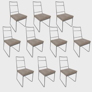 Imagem de Kit 10 Cadeiras Sala de Jantar Escritório Office Stark Industrial Ferro Prata Sintético Bege - Ahz Móveis