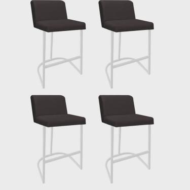 Imagem de Kit 04 Banquetas Com Encosto Noah Luxo Confort Bistrô Cozinha Ferro Branco Corino Marrom - Ahz Móveis