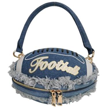 Imagem de Lyuxhetaokdiq Bolsa de ombro feminina em forma de futebol, bolsa de mão de rugby, bolsa de futebol exclusiva novidade, Azul jeans 1