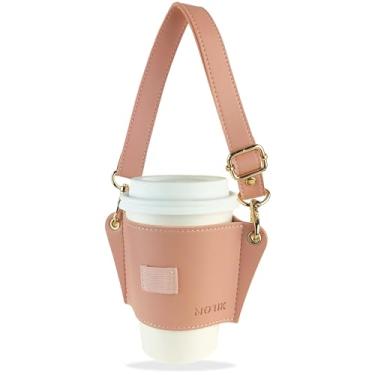 Imagem de MORIK Porta-bebidas com alça ajustável, suporte de copo de café de couro reutilizável, copo de café de viagem, suporte de bebidas de cruzeiro para copos pequenos e médios com menos de 590 ml (1ª