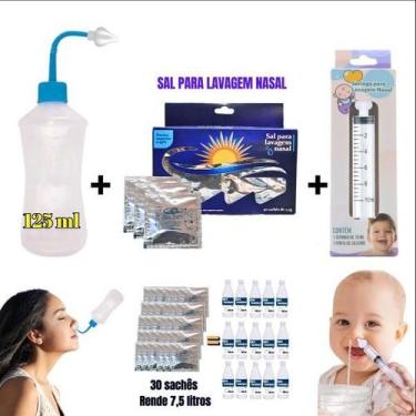 Imagem de Kit Lavagem Nasal Dispositivo Curvo + Sal c/30un + Seringa - Ecommerce